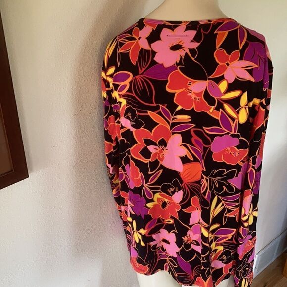 Land’s End Rash Guard coverup Black floral multi print Small Petite - Picture 3 of 5